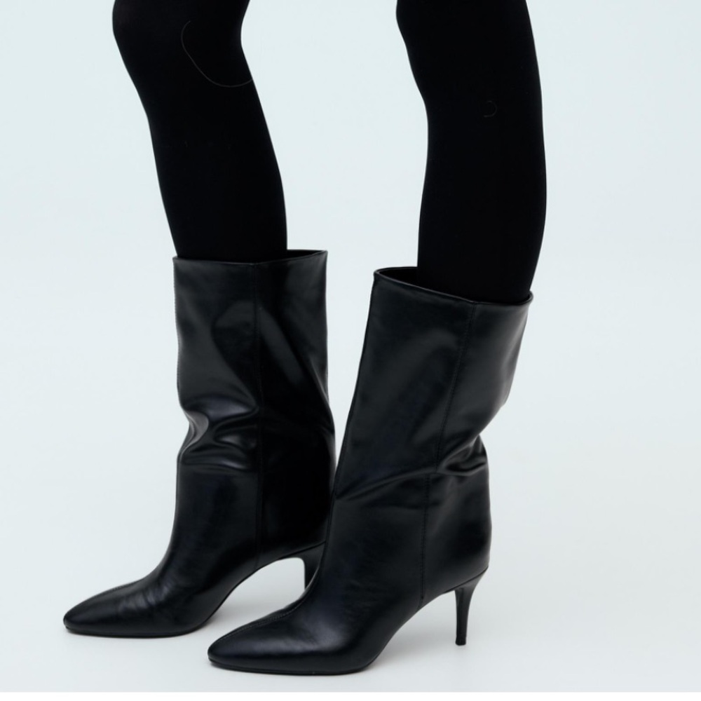 Zara NWT black ruched heeled boots 2103/510 - Picture 2 of 5